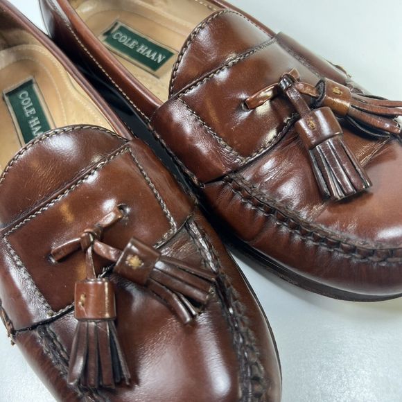 Cole Haan Mens Mahogany Brown Leather Slip-On Pinch Tassel Loafer Size 8 D - Picture 9 of 10